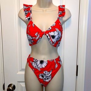 Red & White flowered swim suit